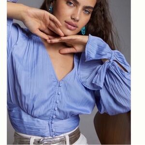 Anthropologie Silky Boho Bohemian Flowy Elegant Blue Women's Top